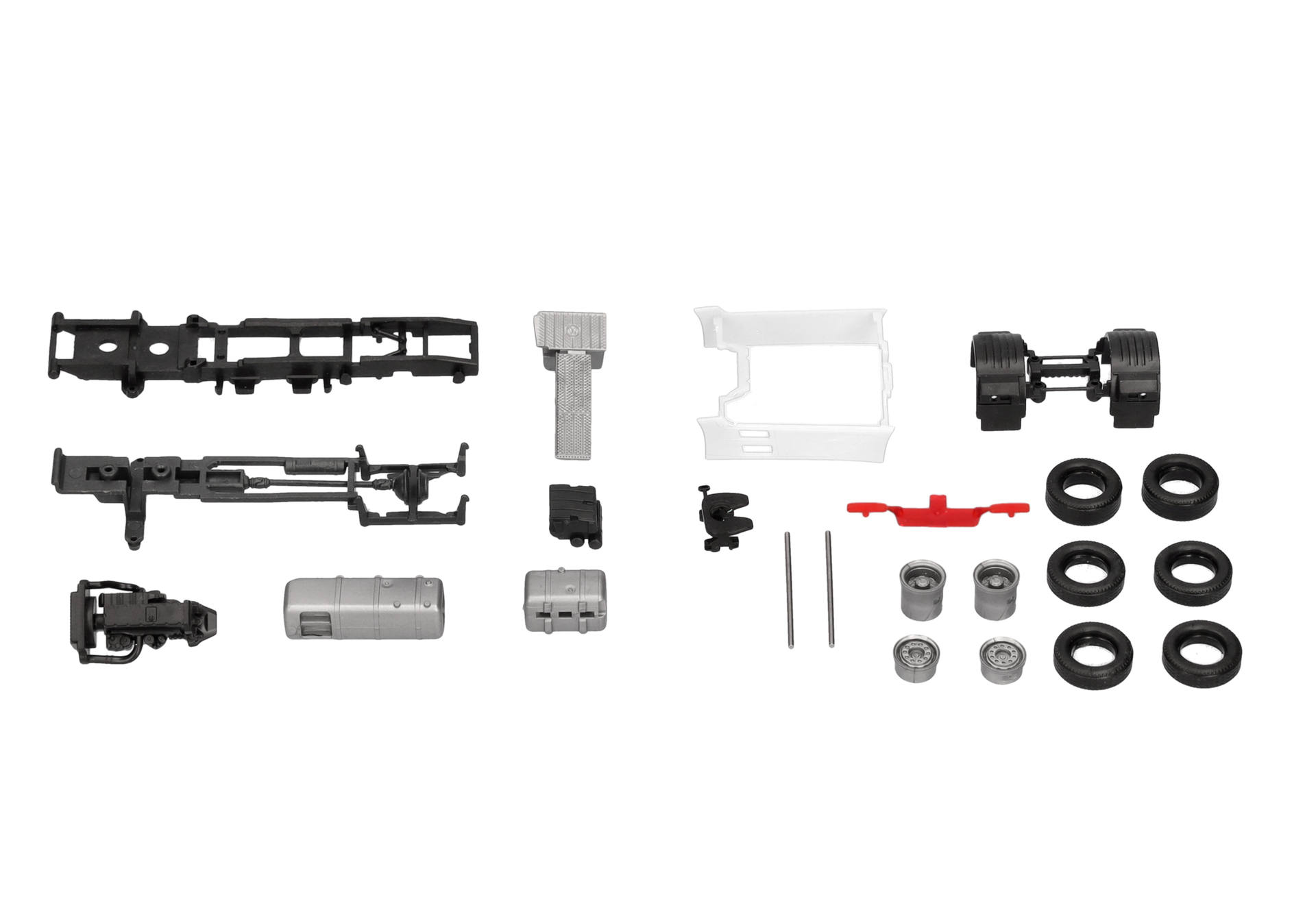 rc car parts, model kit, plastic frame, metal axles, wheels set