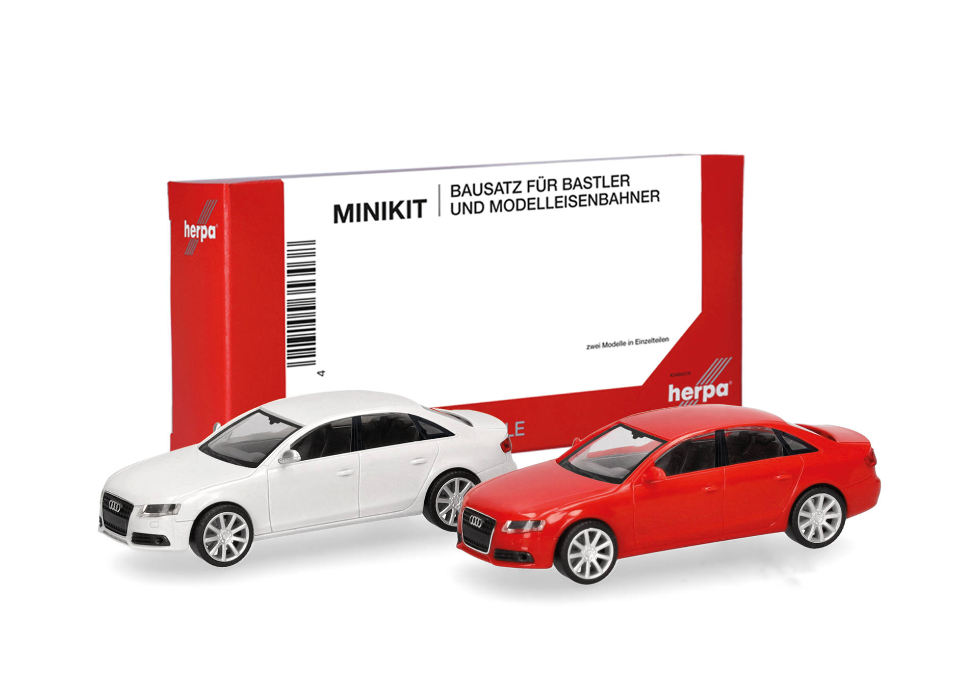 Herpa MiniKit: Audi A4 Limousine, weiß/rot, 2 Stück