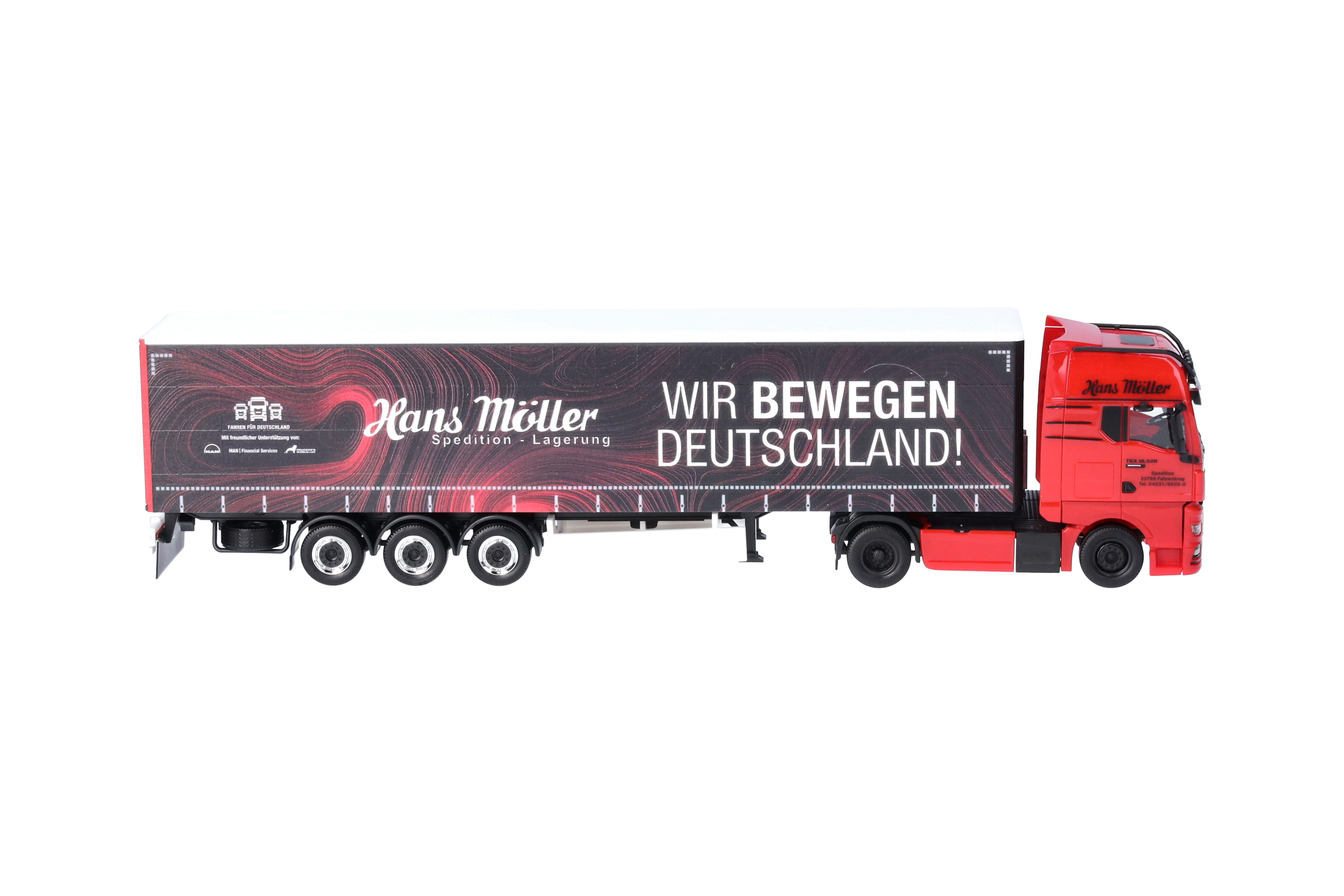MAN TGX GX curtain canvas semitrailer truck "Hans Möller / Wir bewegen Deutschland"