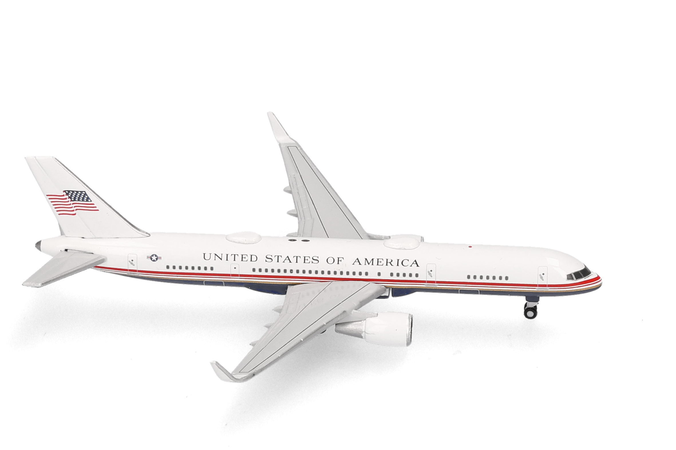 airplane model, airliner, white aircraft, United States of America, tail fin flag